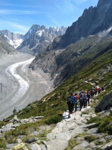 Hiking by a glacier on a Chamonix day hike