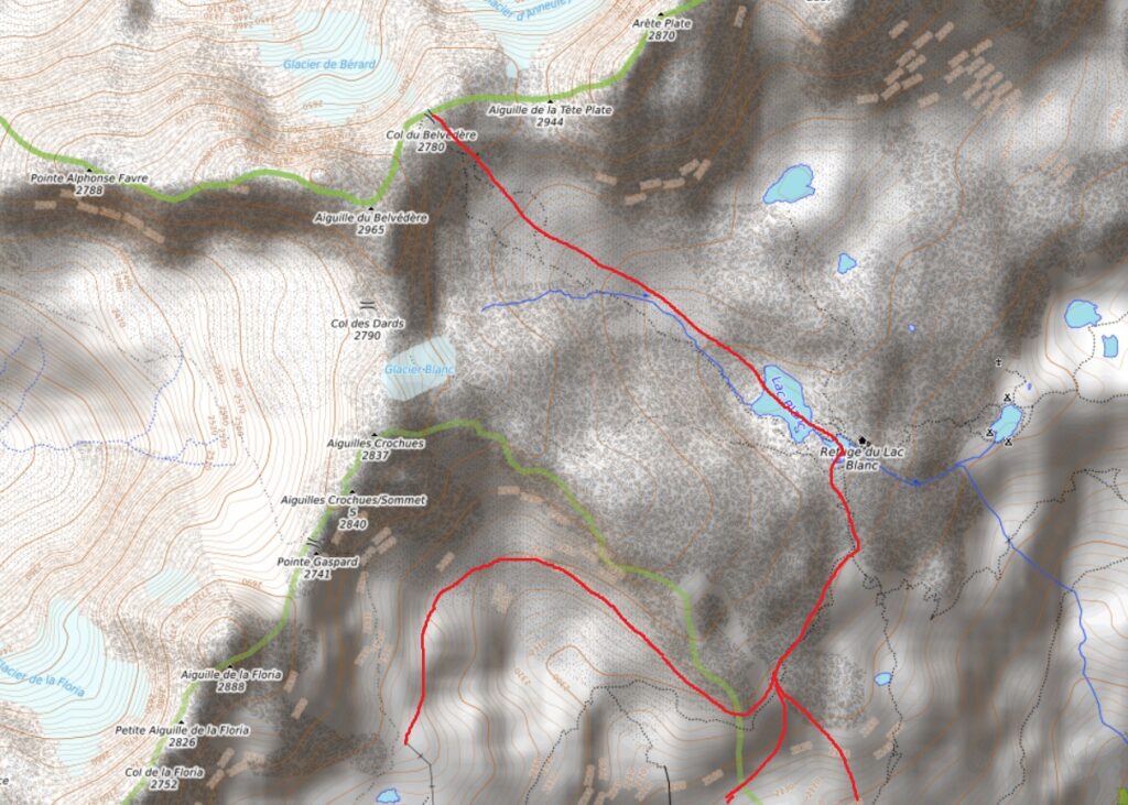 Map showing the route to Col du Belvedere