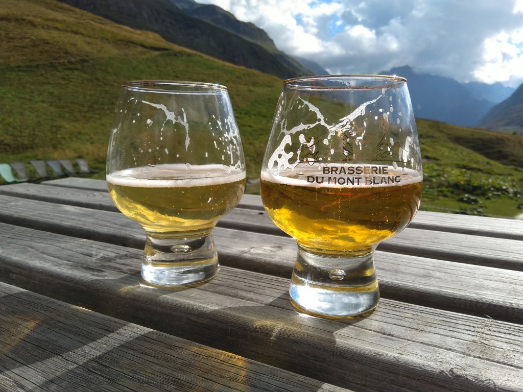Glasses of beer on an outdoor table