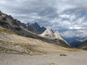 Rocky peaks seen from Col de la Seigne on the TMB