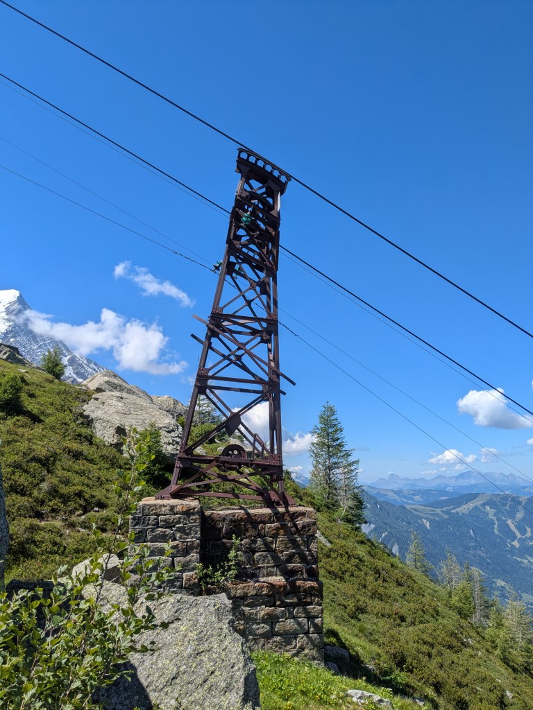 Old ski lift pylon on a stone base