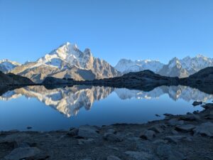 Lac Blanc at dusk with Aiguille Vert reflected