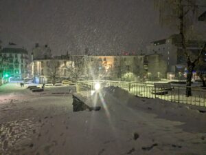 Chamonix town in the snow