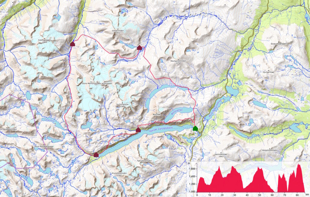 Map of Tour of Jotunheimen